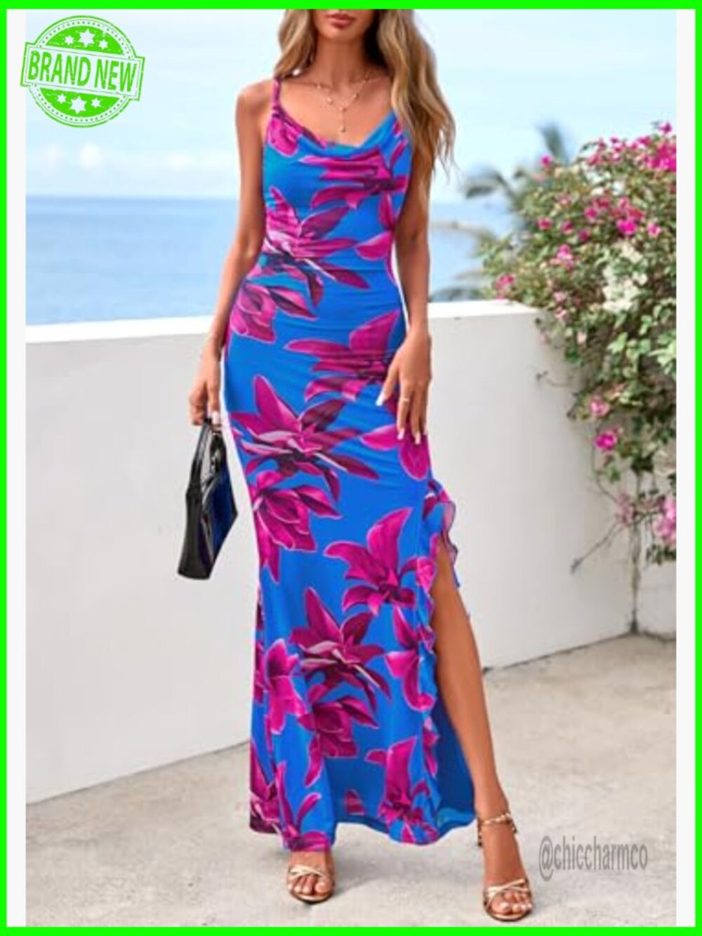 Bodycon Floral Maxi Dress Mermaid Hem Spaghetti Straps Backless Summer - Picture 2 of 7